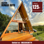 Rumah Segitiga Kayu Jati Minimalis Modern untuk Villa dan Glamping